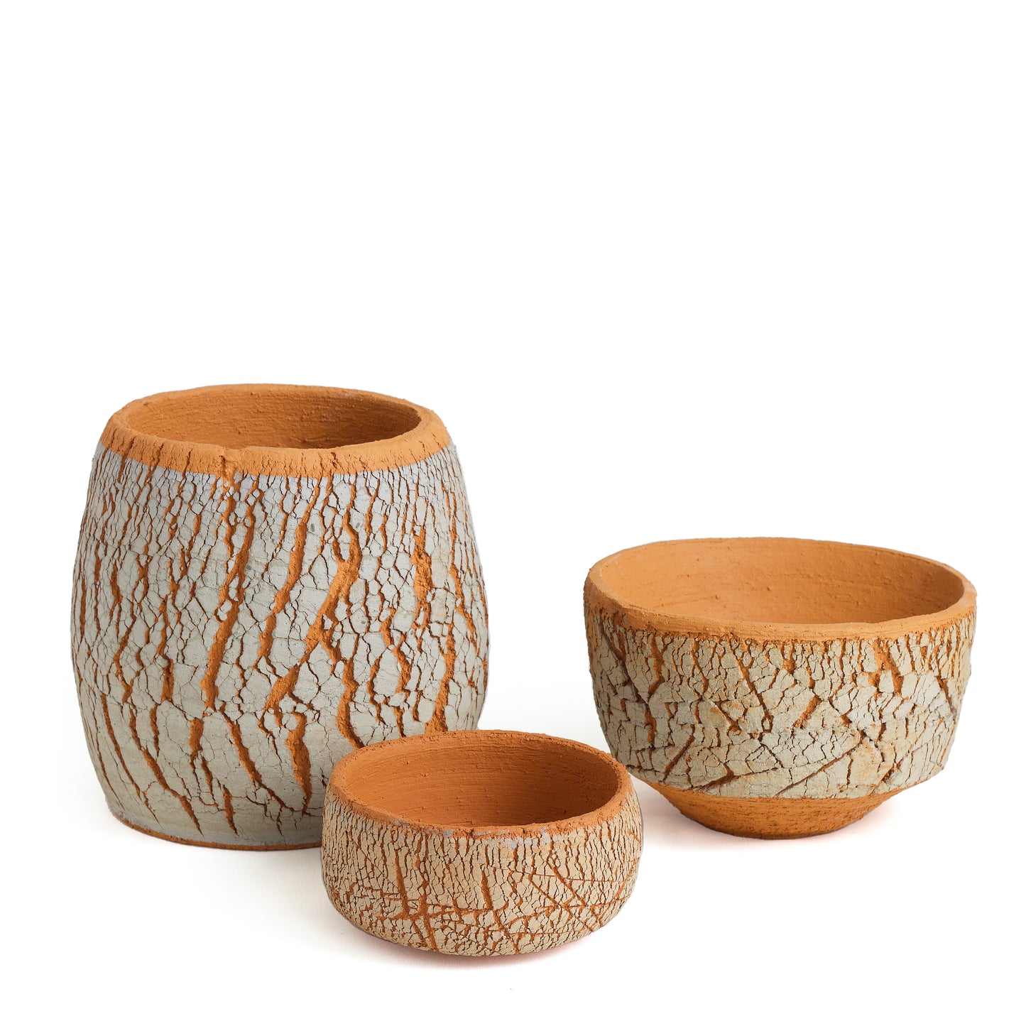 Japanese Arrakis Bowl Cracked Ceramic Orange Grey Dune