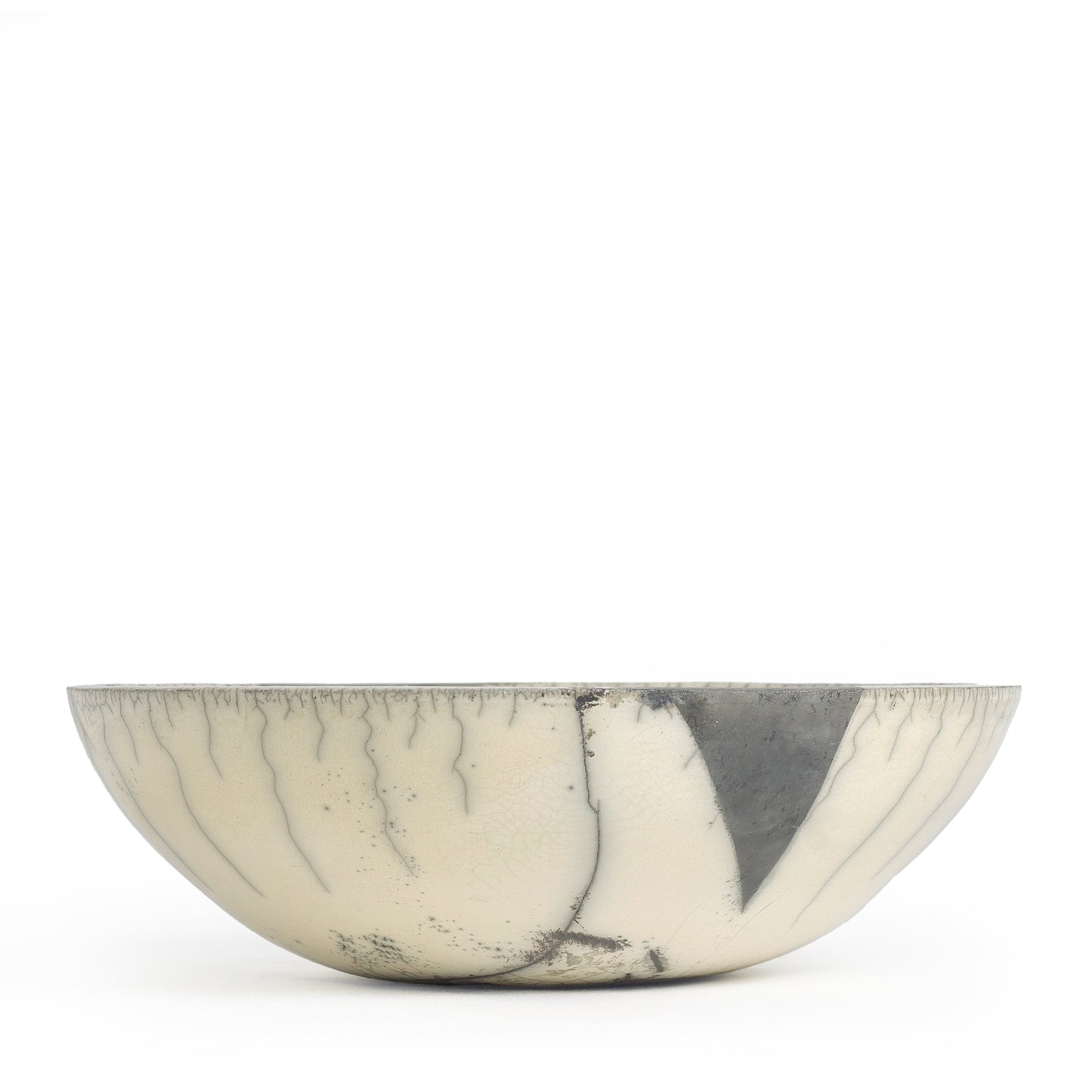 Japanese Minimalism Fringe Chawan Bowl Raku Ceramics Crackle White