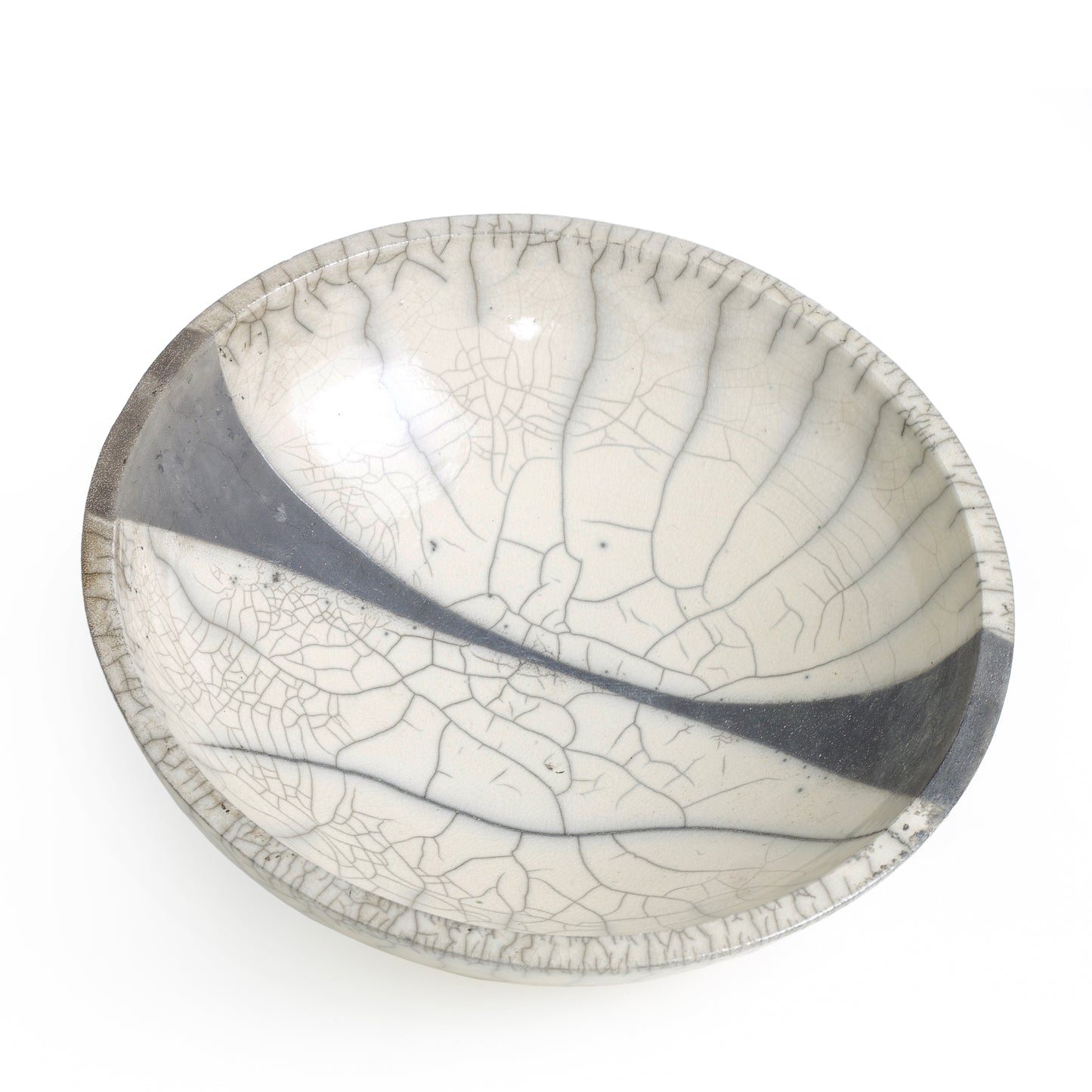 Japanese Minimalism Fringe Chawan Bowl Raku Ceramics Crackle White