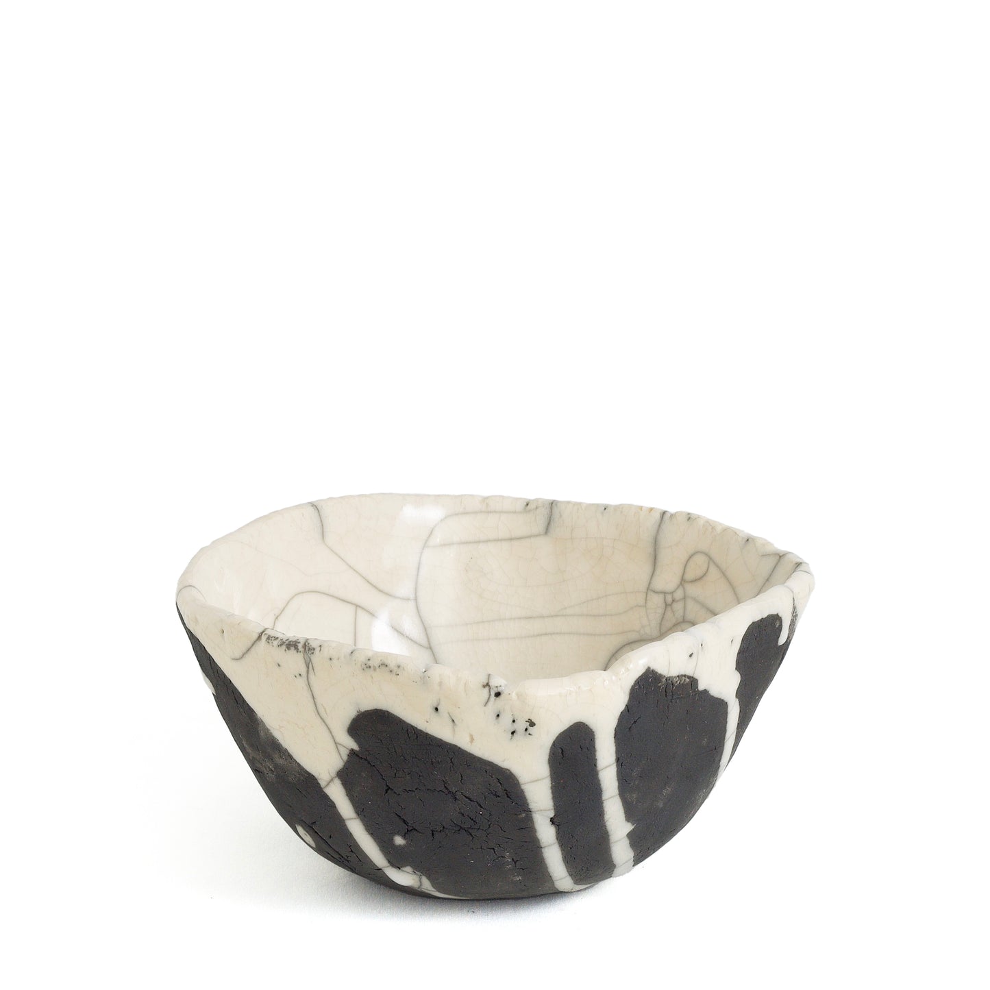 Ancient Dripping Small Bowl Ceramic Raku Crackle Black White