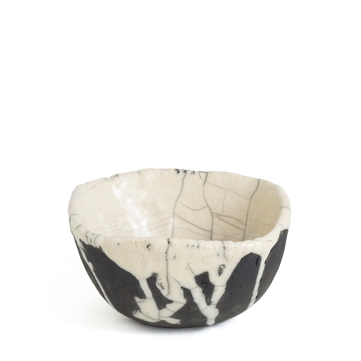 Ancient Dripping Small Bowl Ceramic Raku Crackle Black White