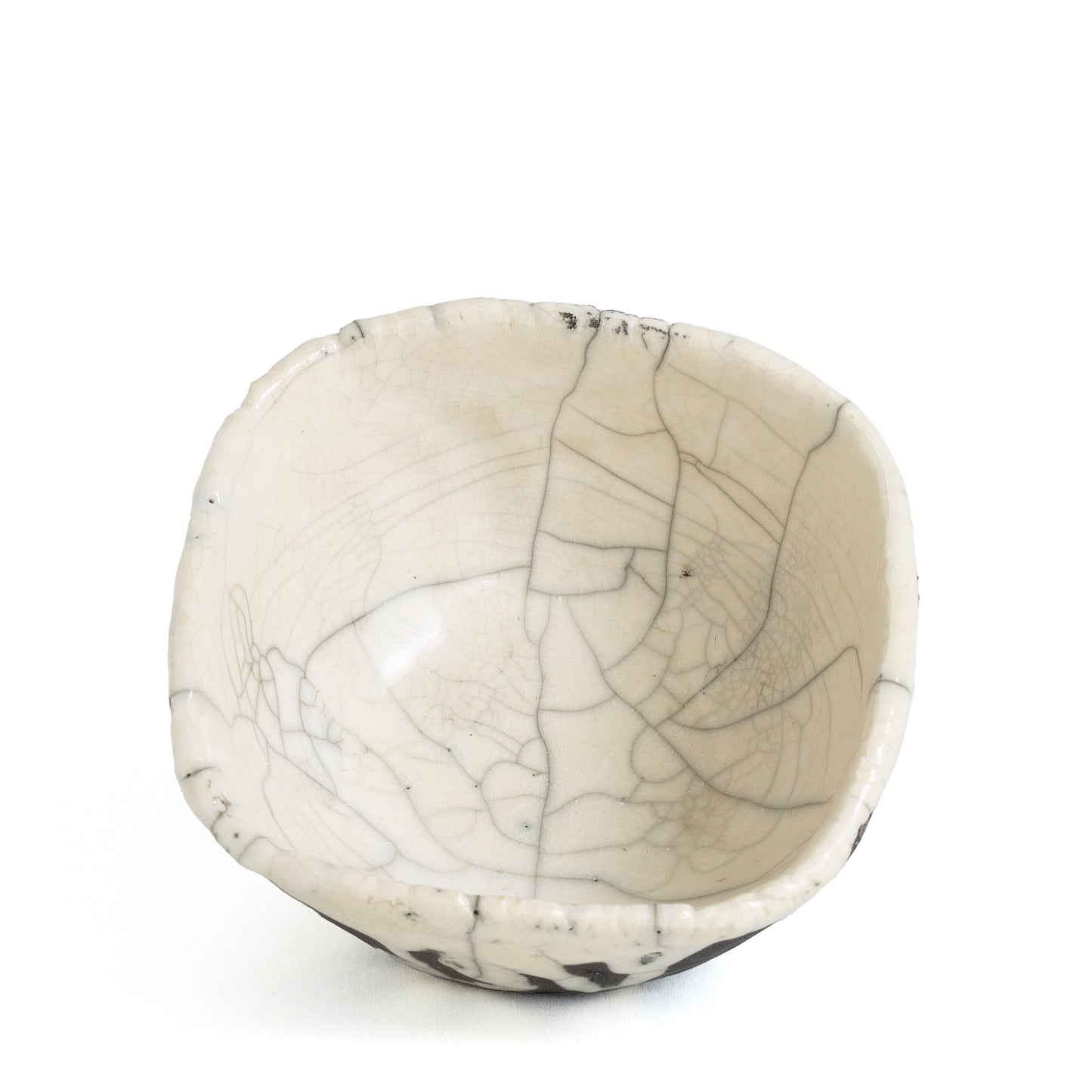 Ancient Dripping Small Bowl Ceramic Raku Crackle Black White