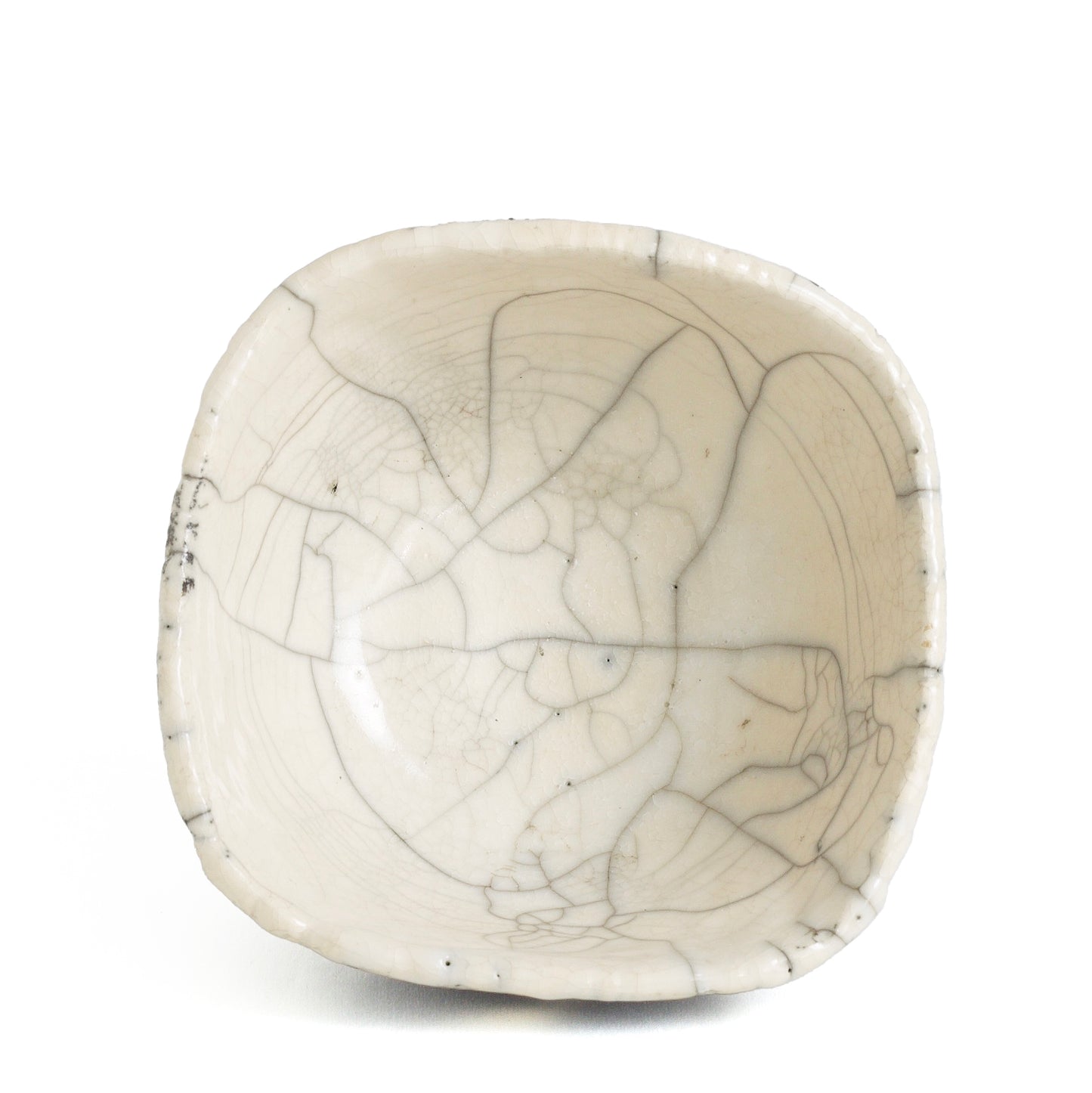 Ancient Dripping Small Bowl Ceramic Raku Crackle Black White