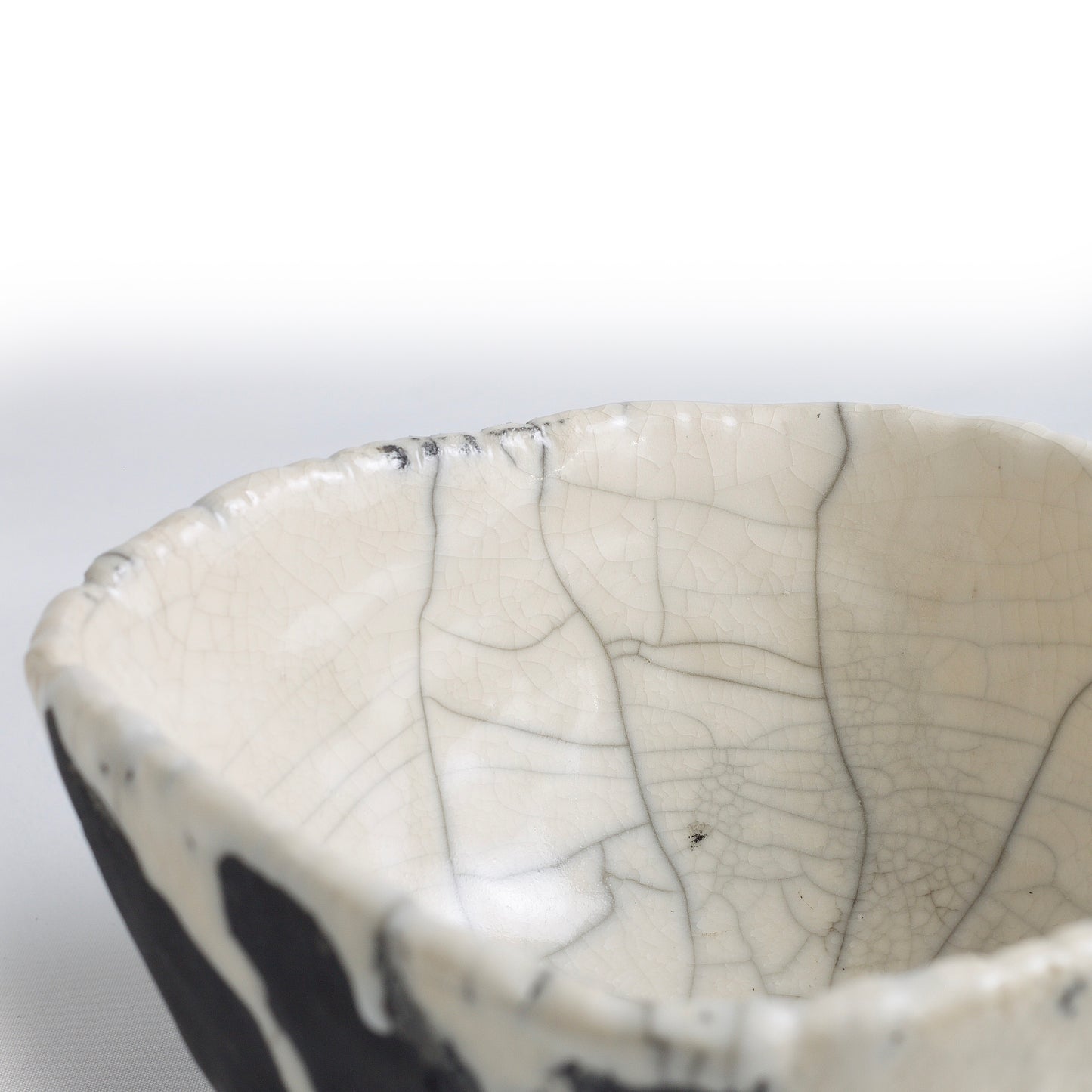 Ancient Dripping Small Bowl Ceramic Raku Crackle Black White