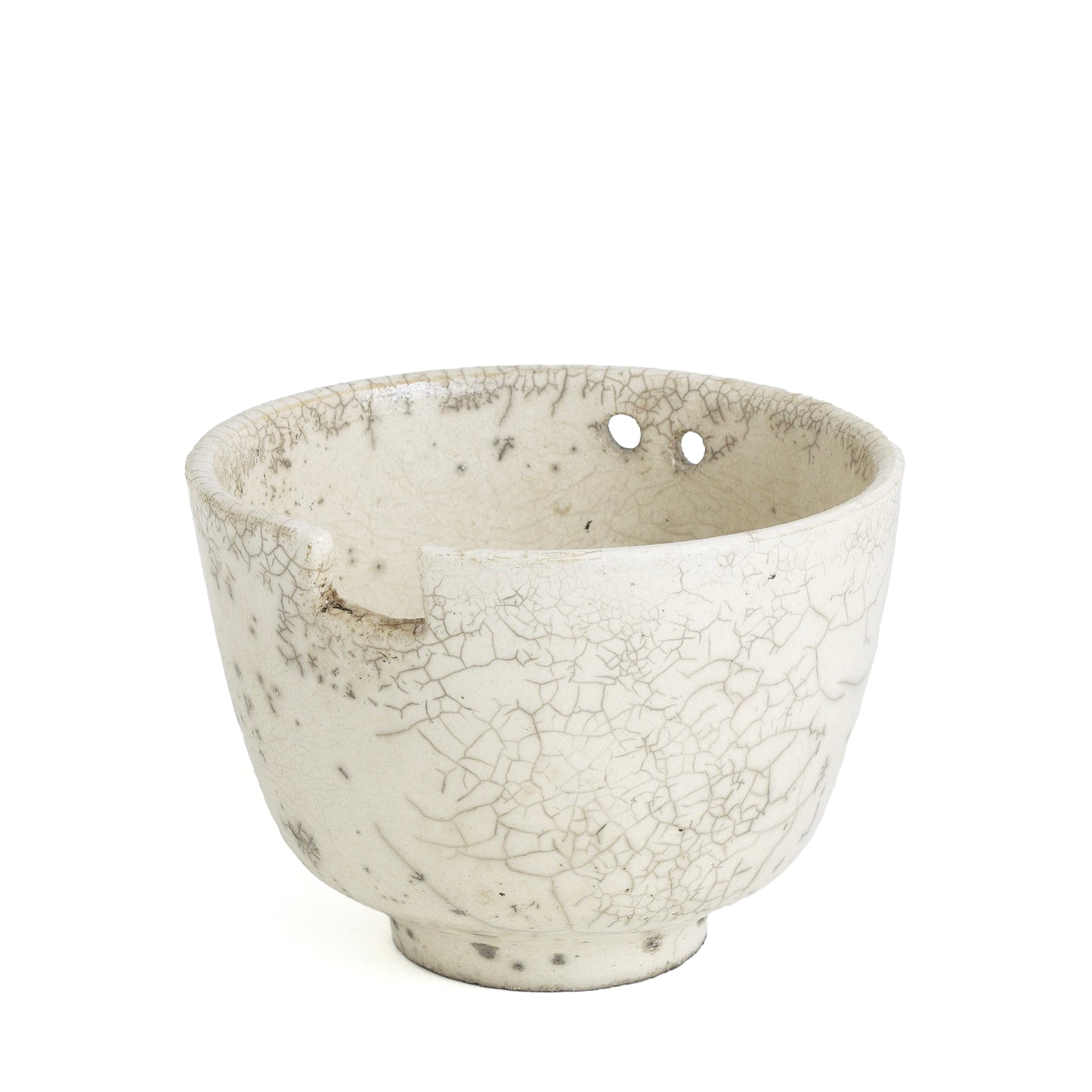 Japanese Ramen Bowls Raku Ceramic White Crackle Set of 2