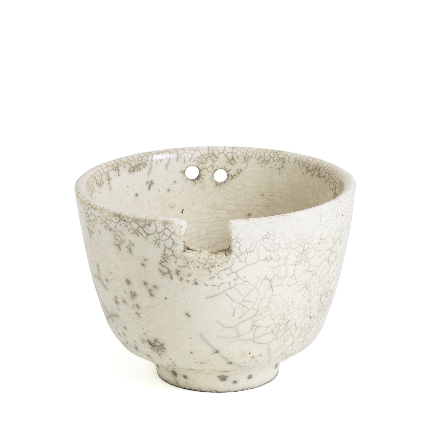 Japanese Ramen Bowls Raku Ceramic White Crackle Set of 2