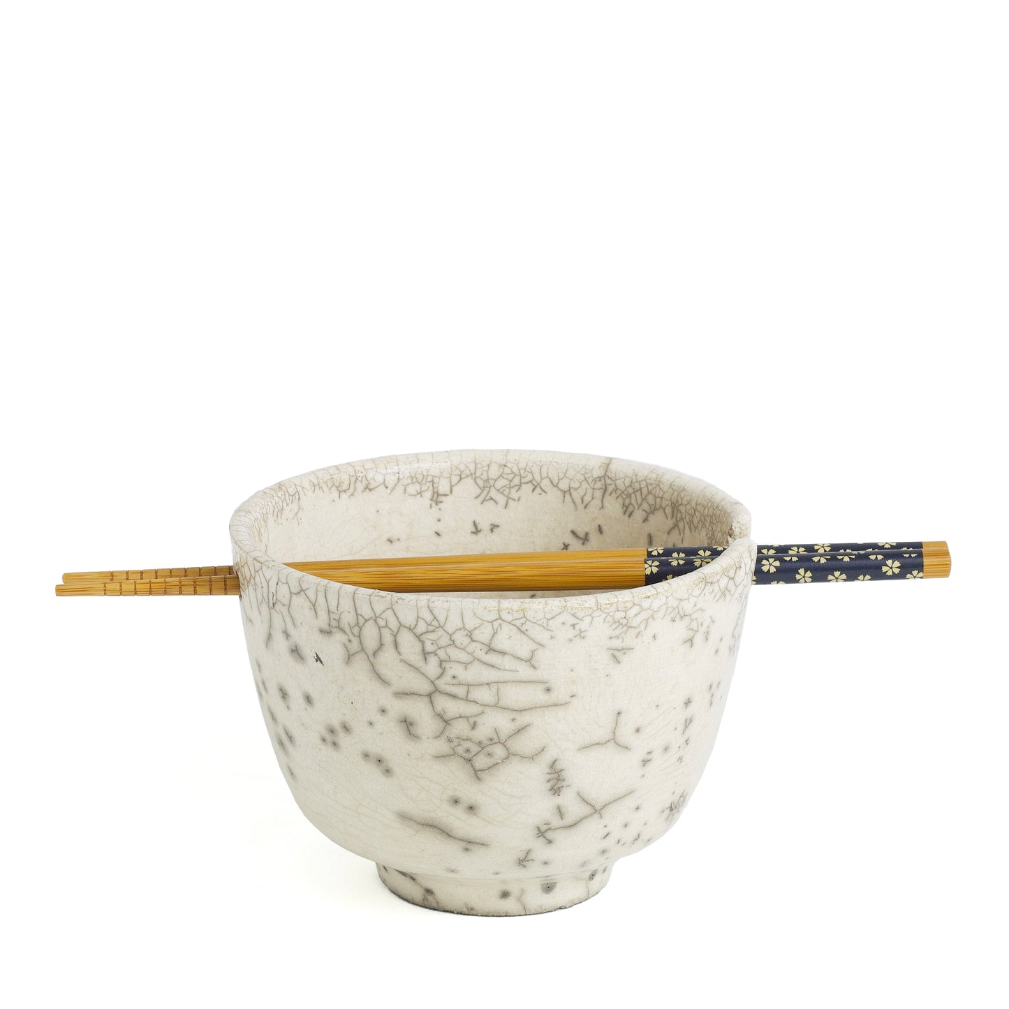 Japanese Ramen Bowls Raku Ceramic White Crackle Set of 2