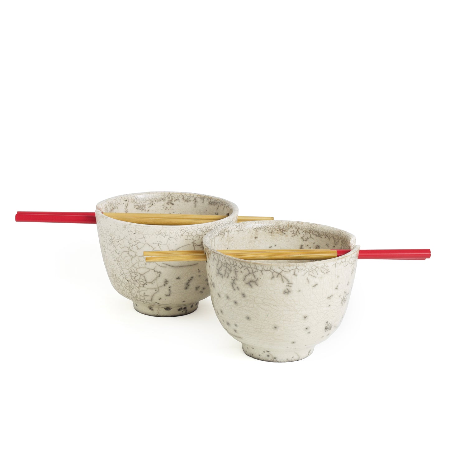 Japanese Ramen Bowls Raku Ceramic White Crackle Set of 2