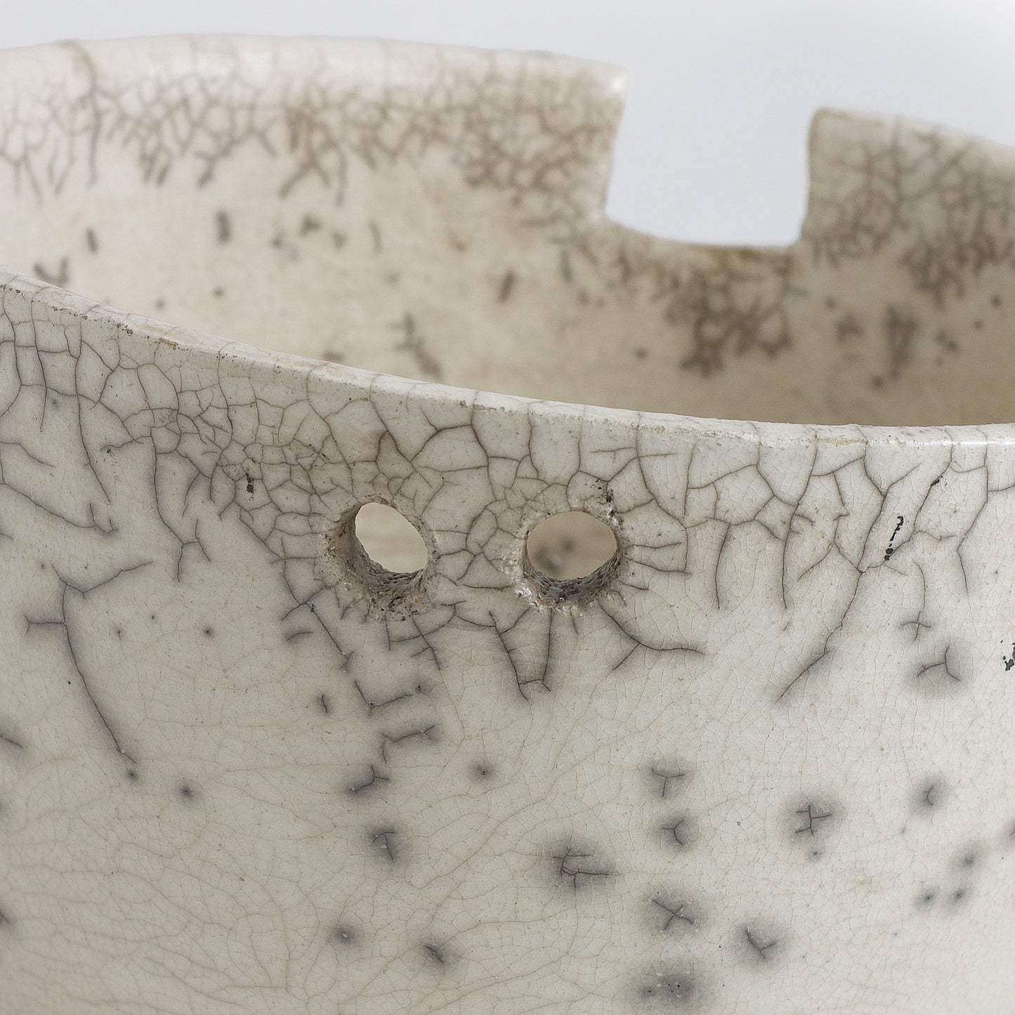 Japanese Ramen Bowls Raku Ceramic White Crackle Set of 2
