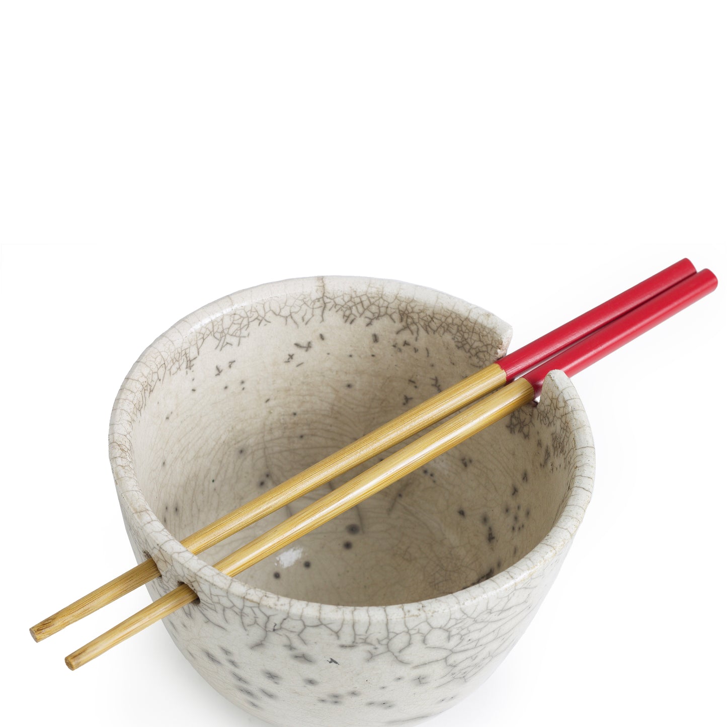 Japanese Ramen Bowls Raku Ceramic White Crackle Set of 2