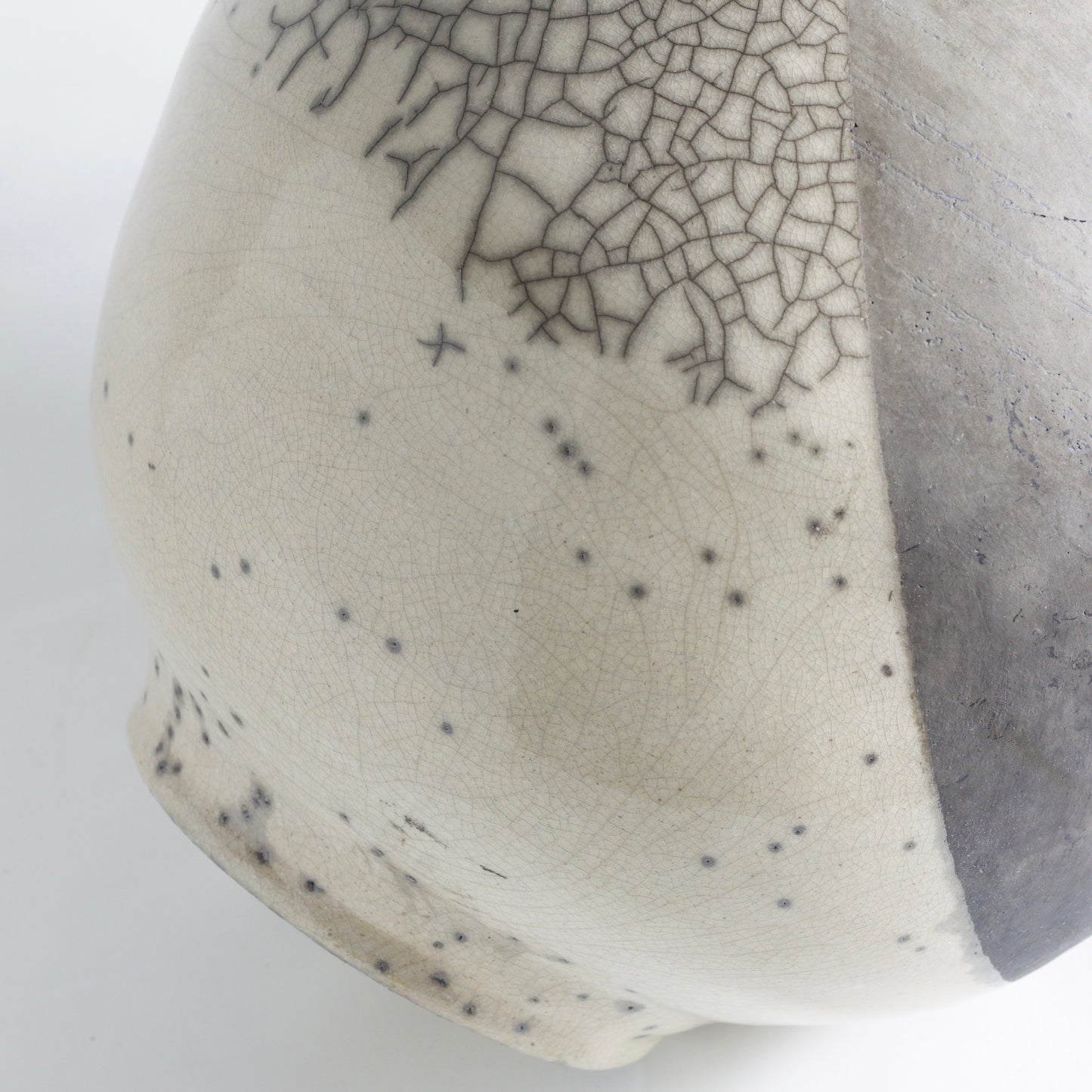 Japanese Modern Minimalist Shadow Sculpture Raku Ceramic Black Crakle