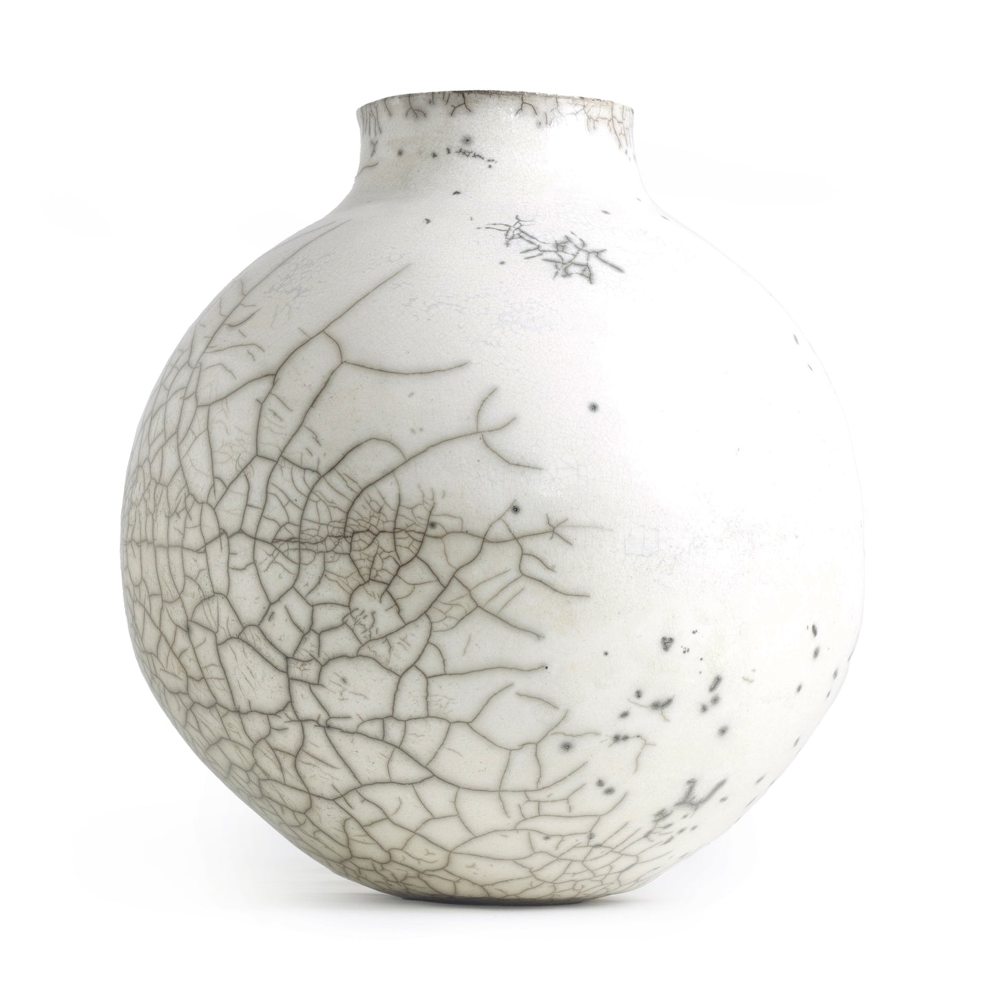 Japanese Modern Minimalist Dome Vase Raku Ceramic White Crakle Low Bottom