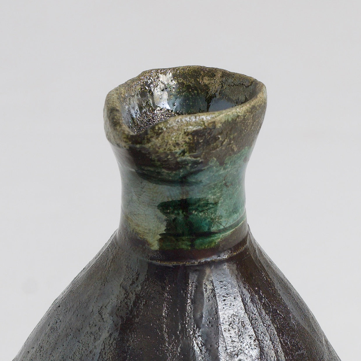 Japanese Soy Bottle Raku Ceramic Dark Metal