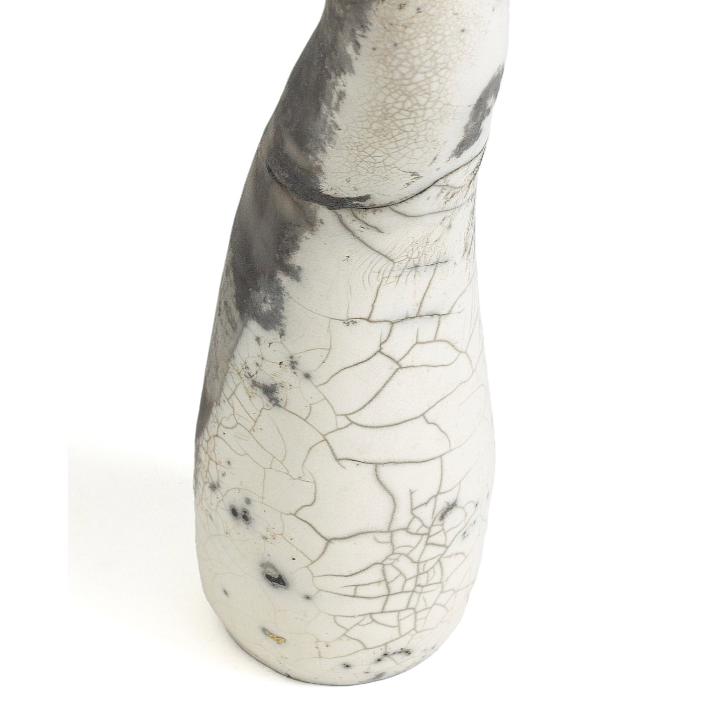 Japanese Modern Stelo Curved Candle Holder Raku Ceramic White Crackle Black