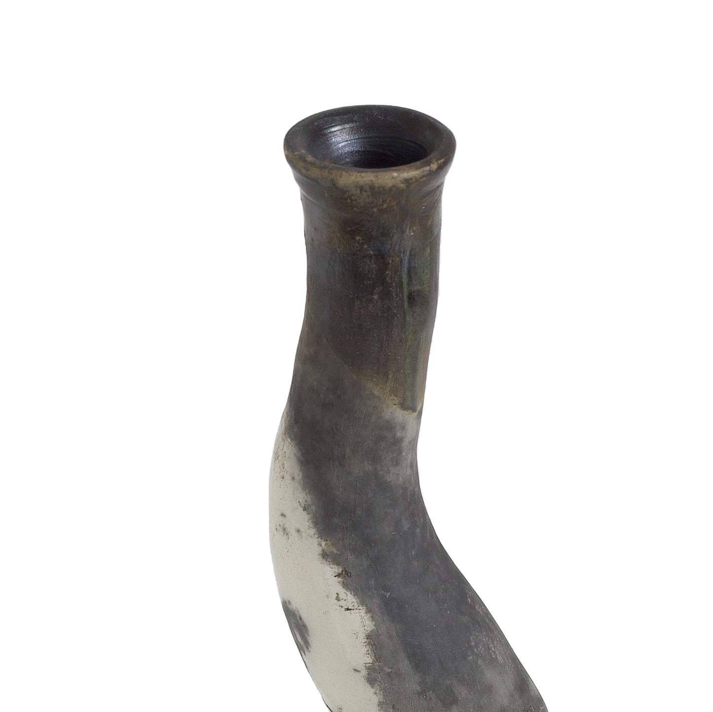 Japanese Modern Stelo Curved Candle Holder Raku Ceramic White Crackle Black