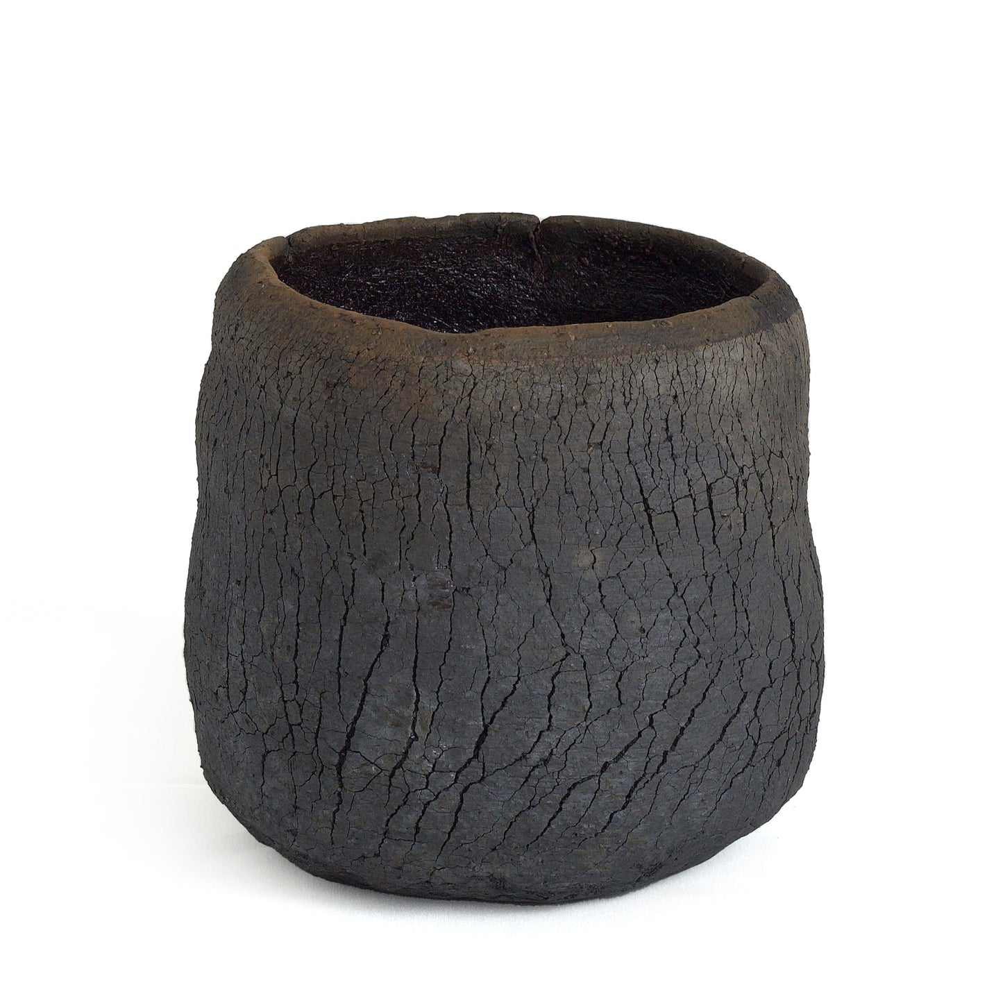 Modern Wildfire Vase Raku Ceramic Black Burnt and Metal Irregular Shape