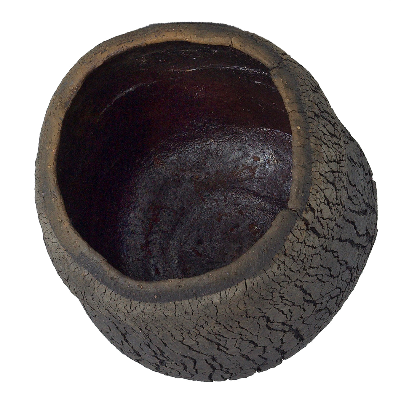 Modern Wildfire Vase Raku Ceramic Black Burnt and Metal Irregular Shape