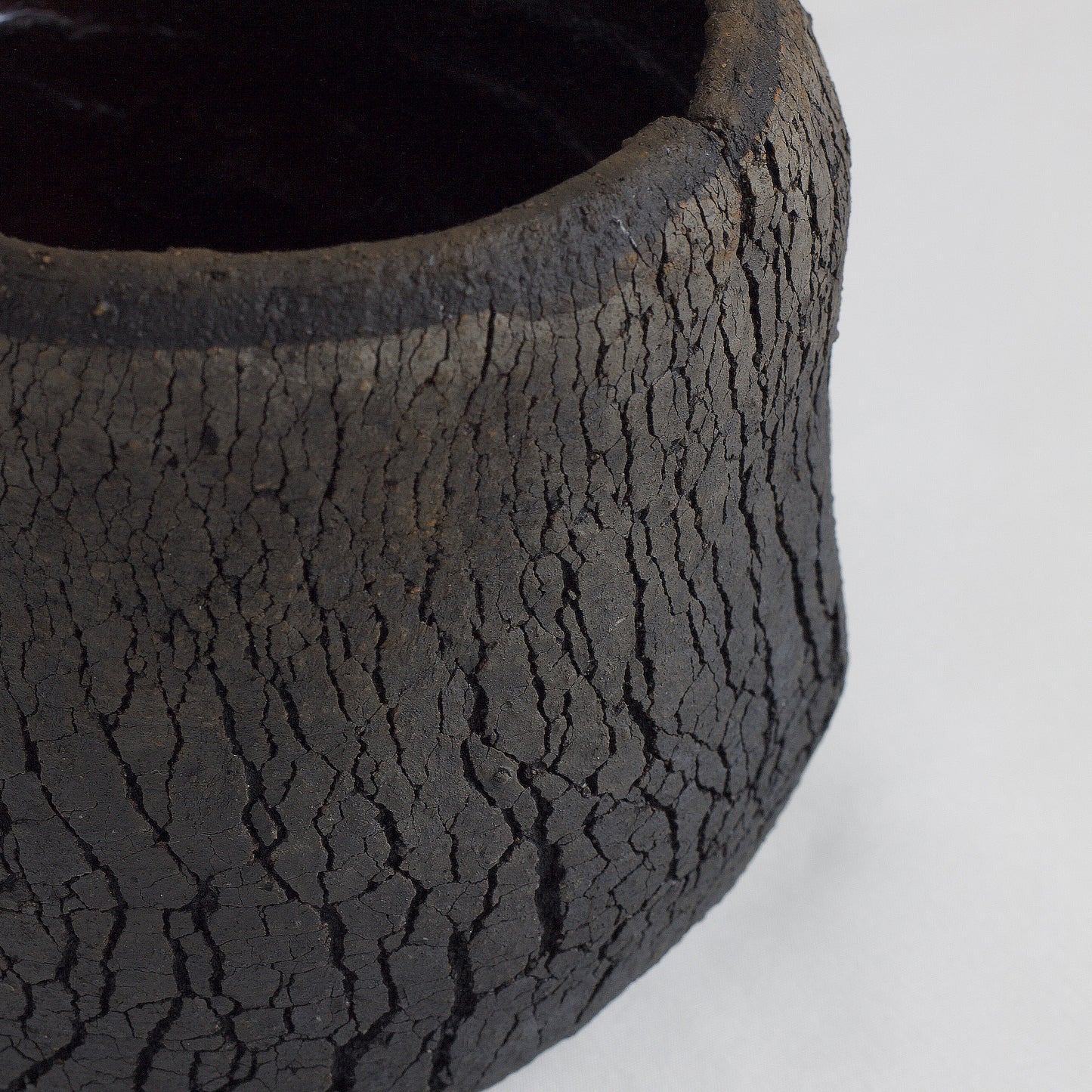 Modern Wildfire Vase Raku Ceramic Black Burnt and Metal Irregular Shape