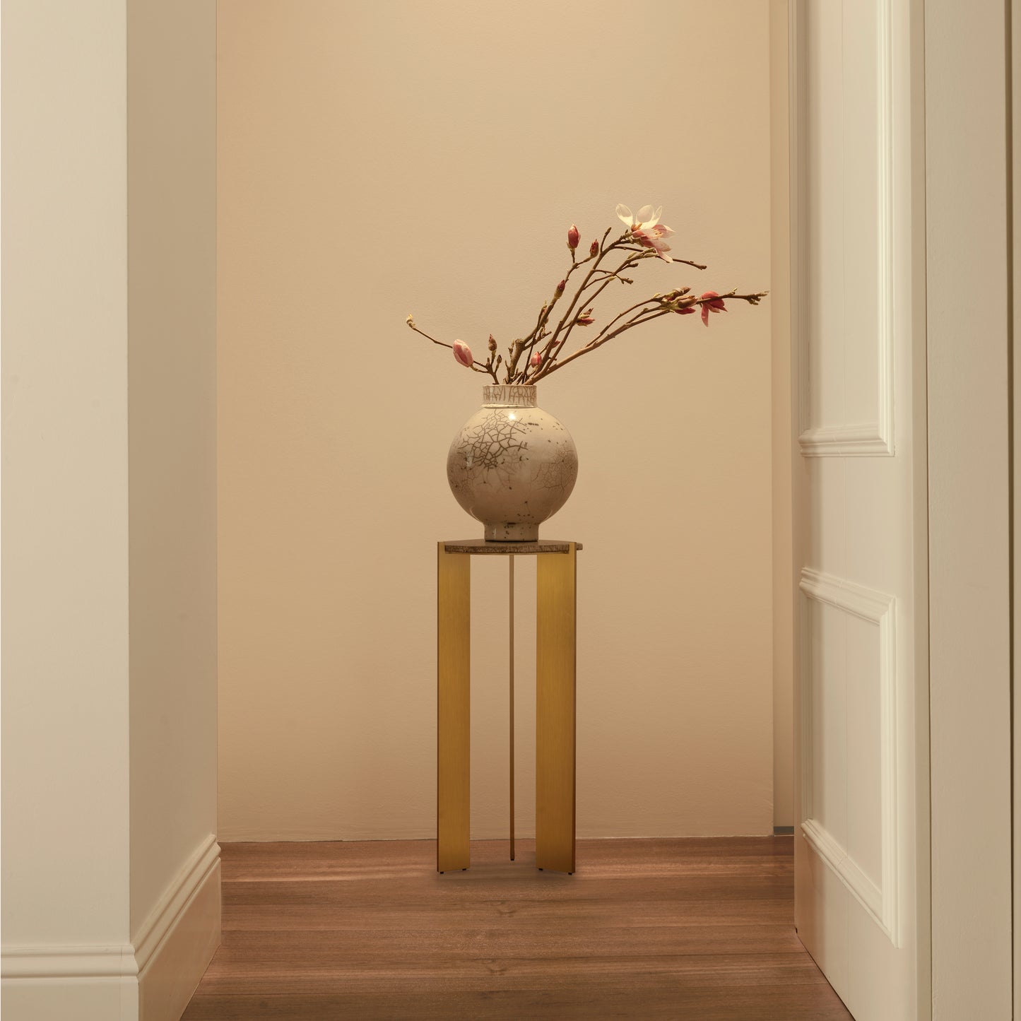 Modern Living Room Coffee Table Y RIRU 32 with Brass Legs and Raku Ceramic Top