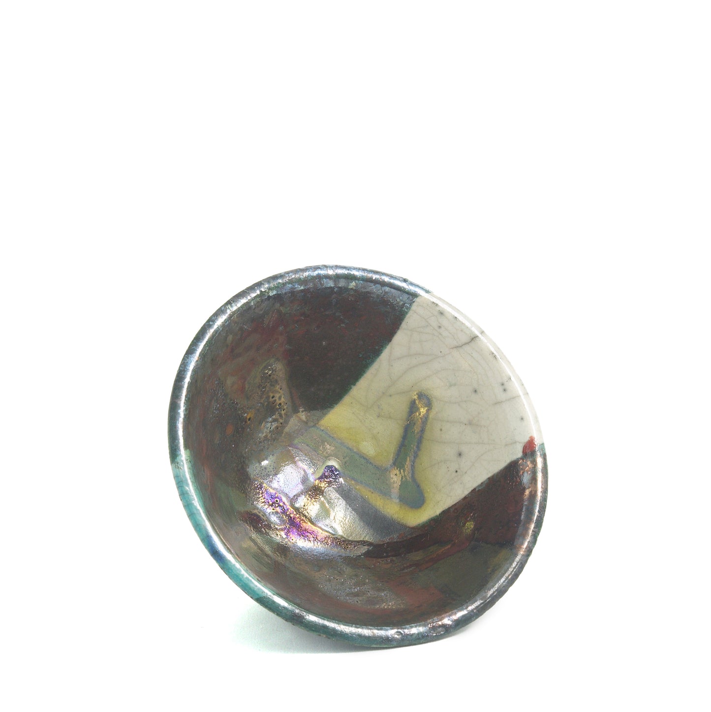 Japanese Minimalistic Aurora Set of 4 Bowls Raku Ceramics White Green Metal
