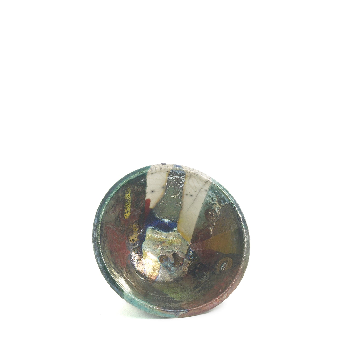 Japanese Minimalistic Aurora Set of 4 Bowls Raku Ceramics White Green Metal