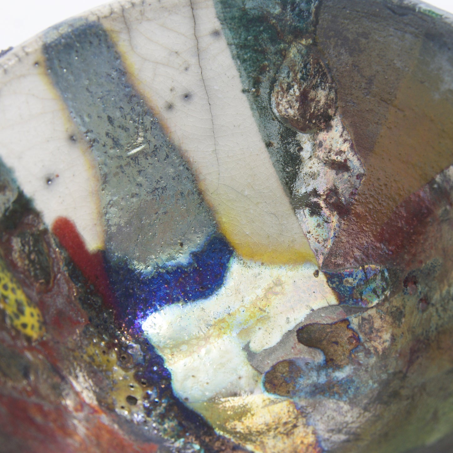 Japanese Minimalistic Aurora Set of 4 Bowls Raku Ceramics White Green Metal