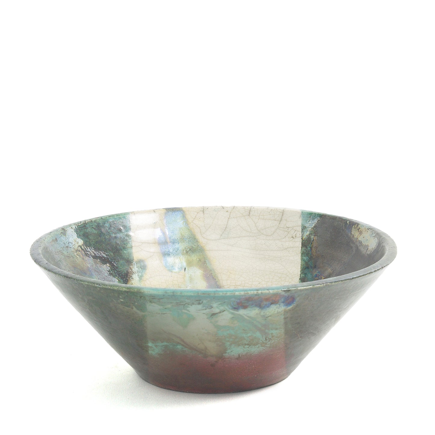 Japanese Minimalistic Aurora Set of 4 Bowls Raku Ceramics White Green Metal