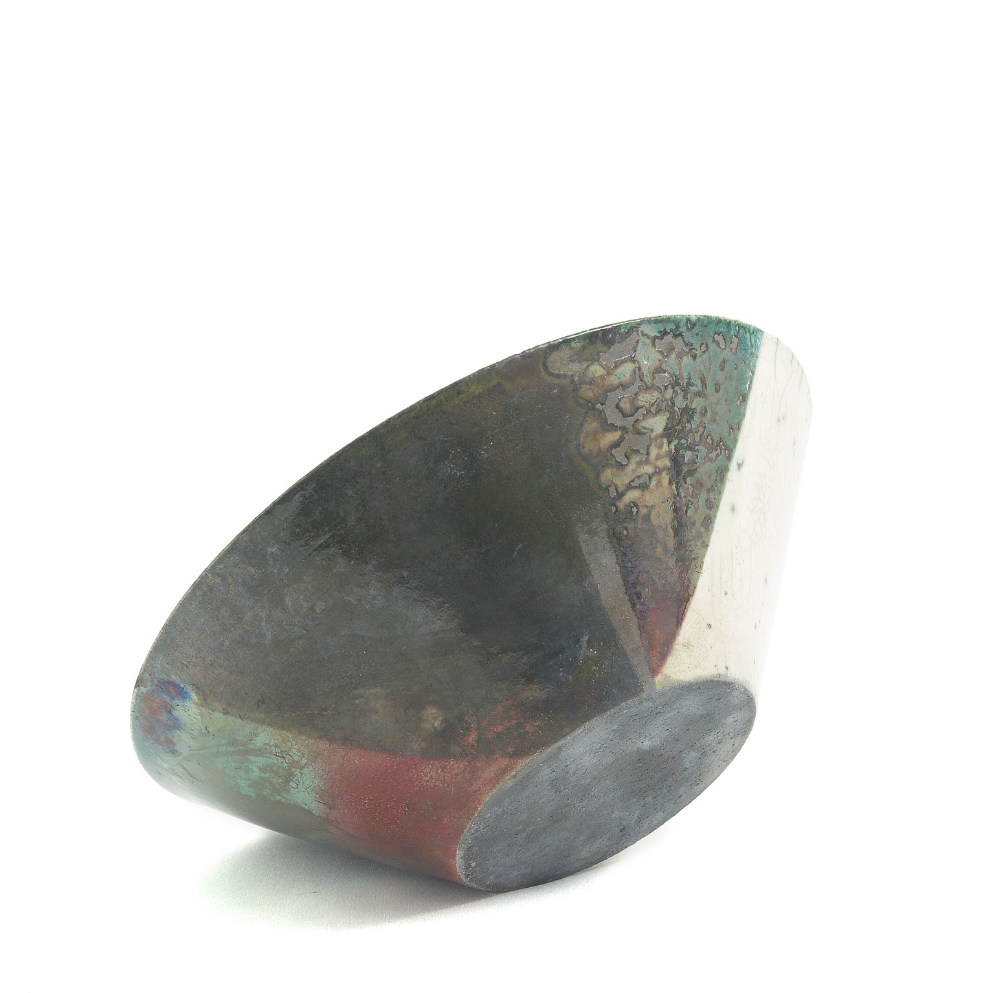 Japanese Minimalistic Aurora Set of 4 Bowls Raku Ceramics White Green Metal