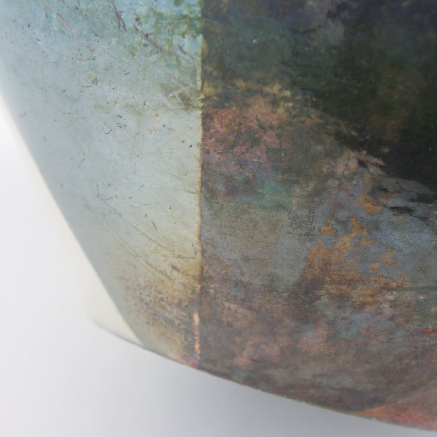 Japanese Minimalistic Aurora Set of 4 Bowls Raku Ceramics White Green Metal