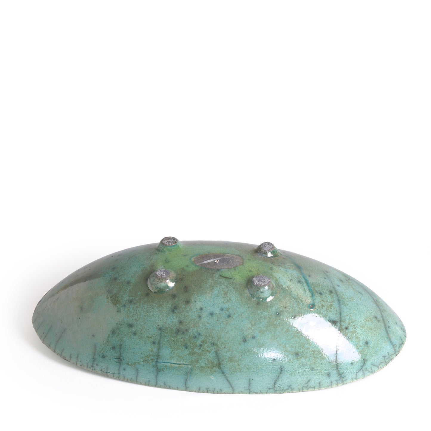 Japanese Modern Long Bowl Legged Raku Ceramic Green Copper
