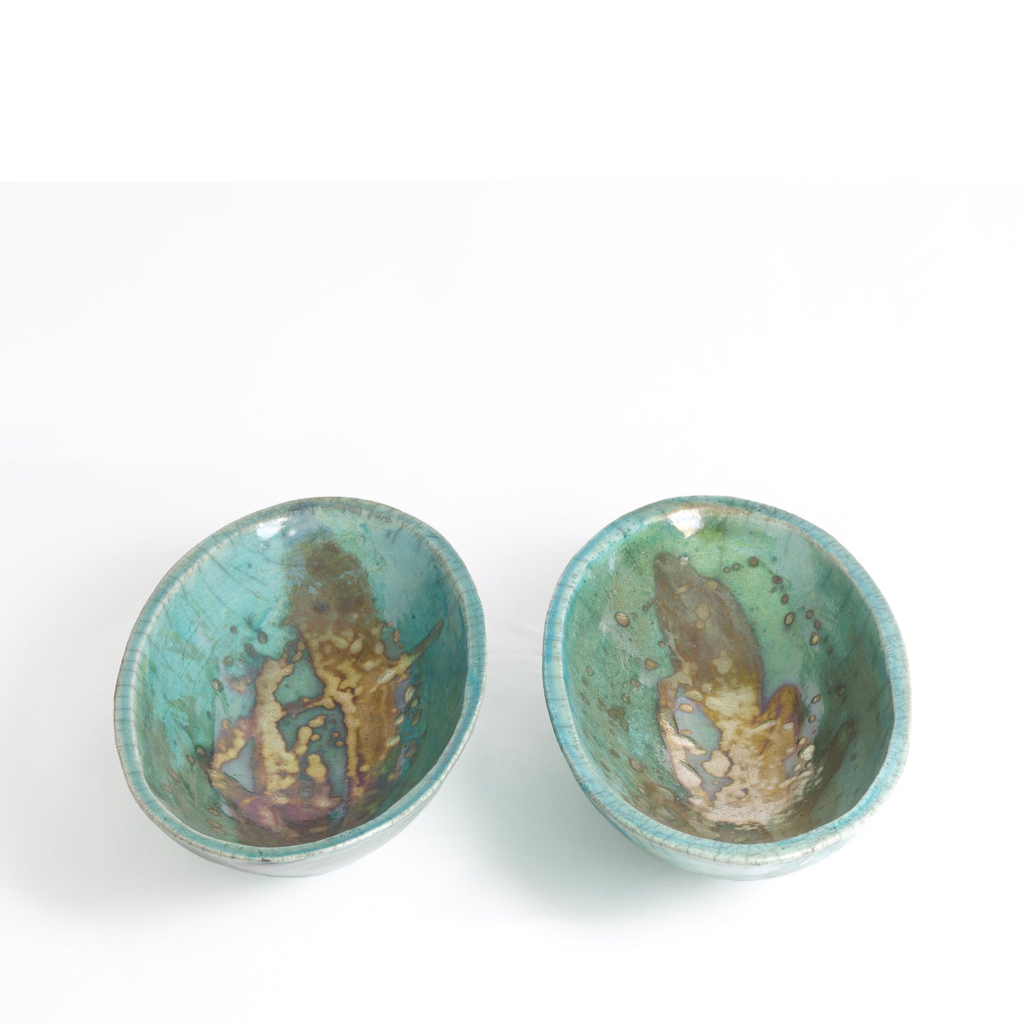 Japanese Modern Long Bowl Legged Raku Ceramic Green Copper