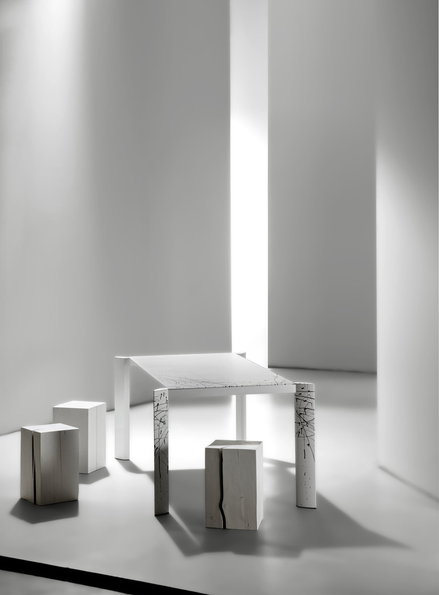 Minimalist Dripping Table Aluminium Extendable White Handpainted Pollock Homage