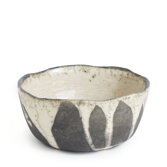 Japanese Tanoa Large Bowl Raku White and Black Ceramic
