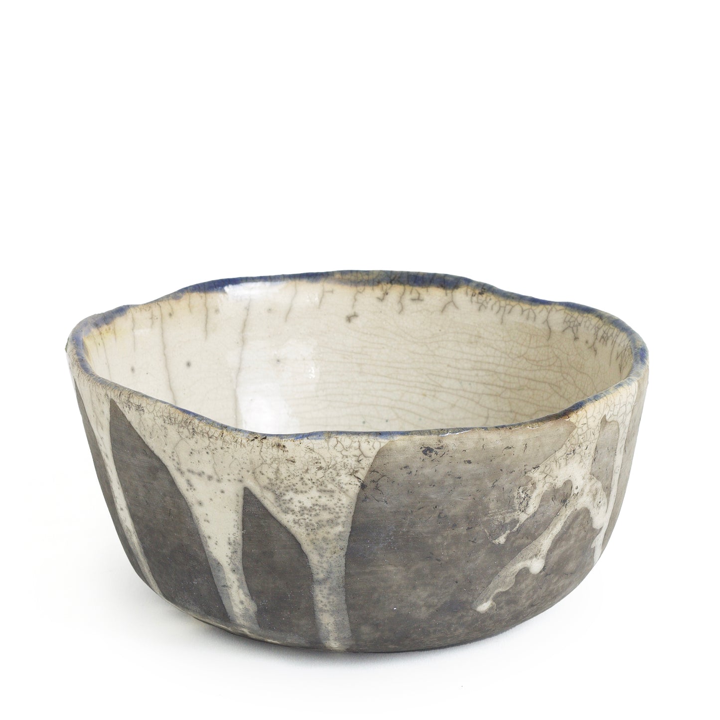 Japanese Tanoa Large Bowl Raku White and Black Ceramic