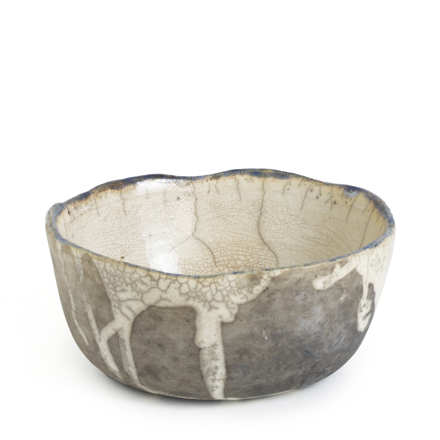 Japanese Tanoa Large Bowl Raku White and Black Ceramic