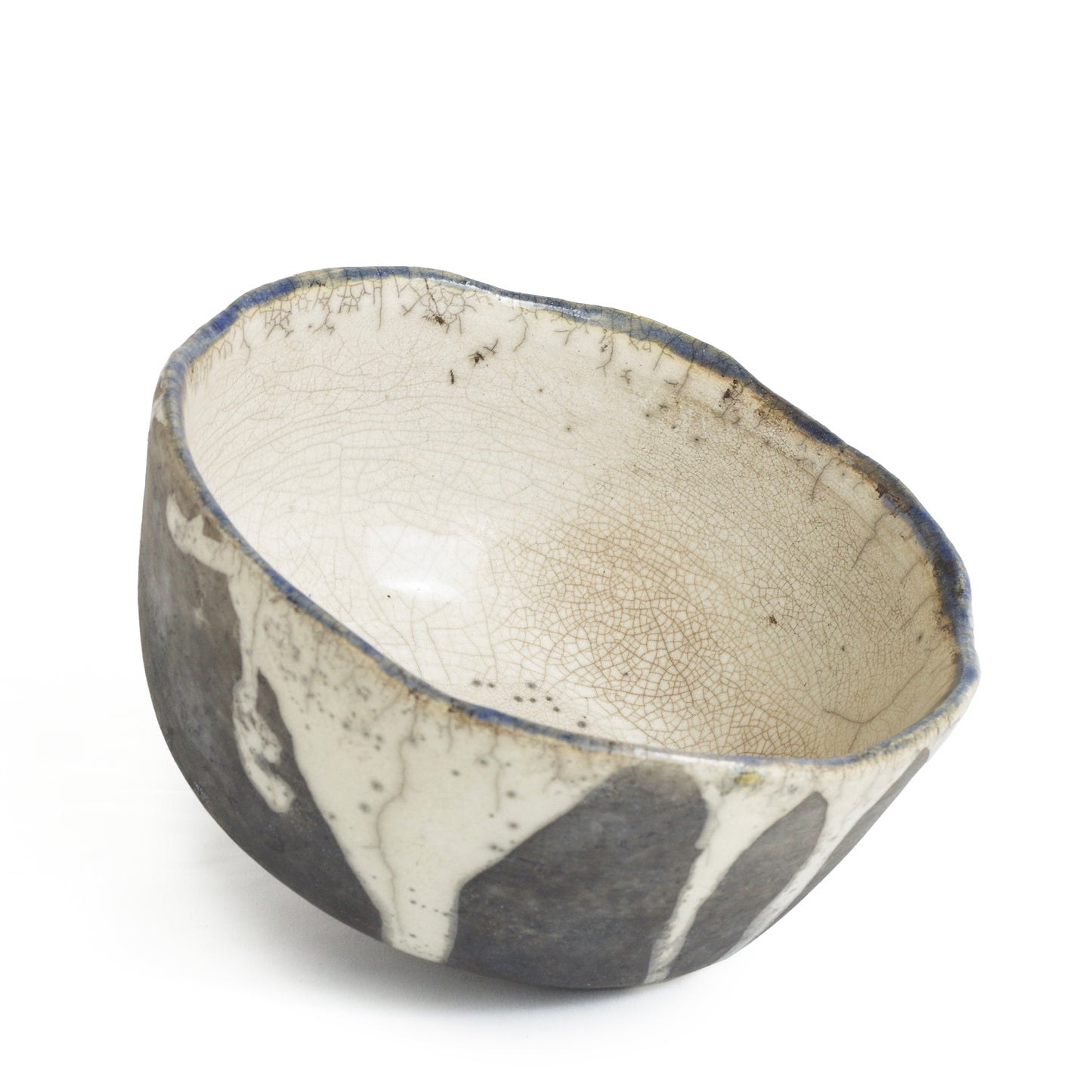 Japanese Tanoa Large Bowl Raku White and Black Ceramic