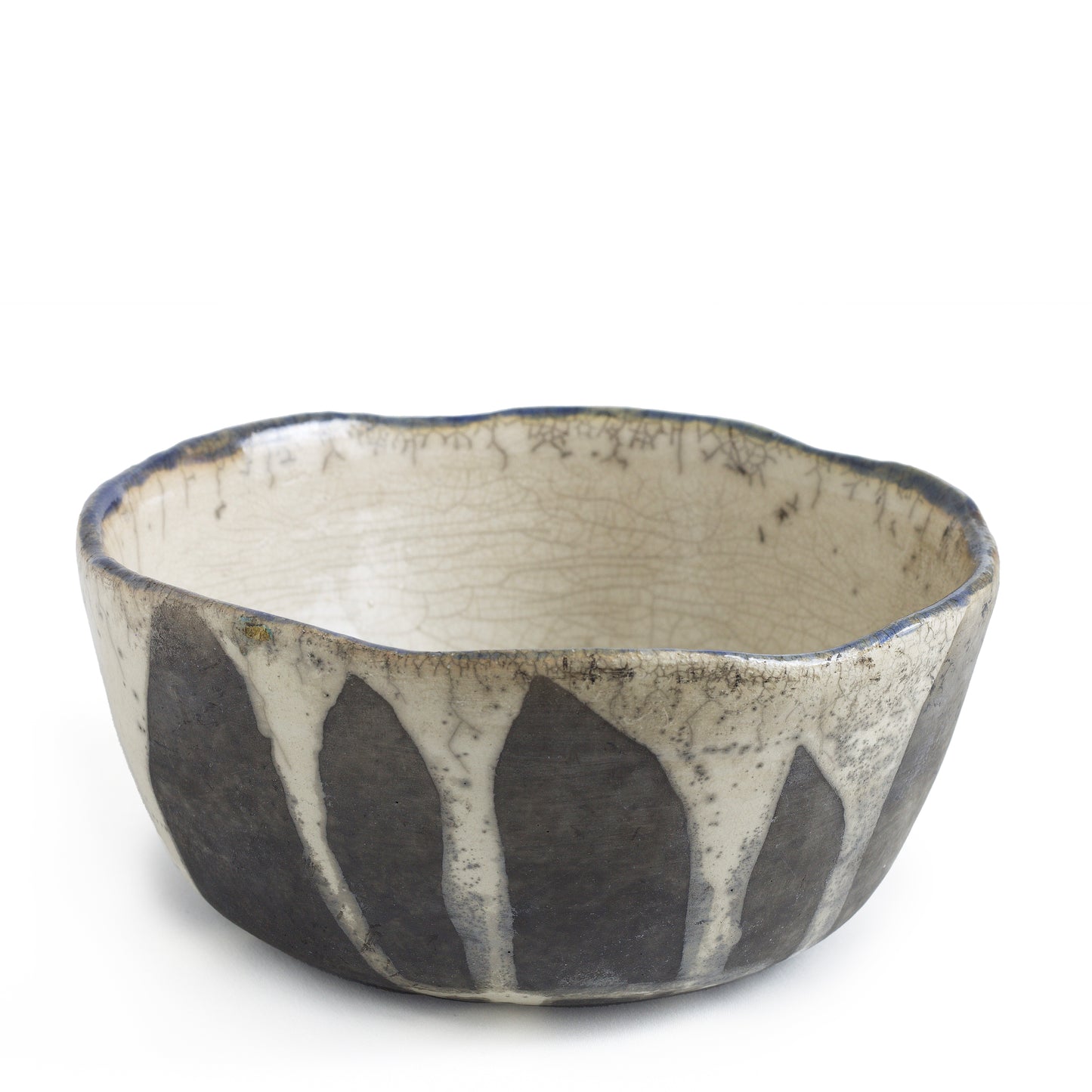 Japanese Tanoa Large Bowl Raku White and Black Ceramic