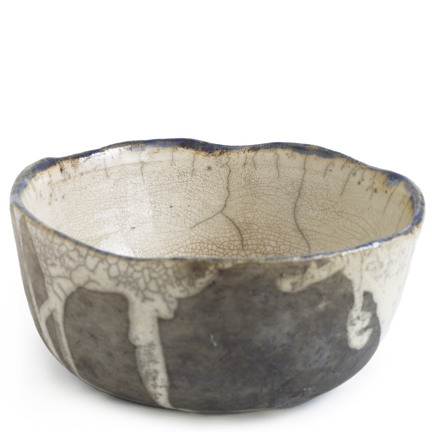 Japanese Tanoa Large Bowl Raku White and Black Ceramic