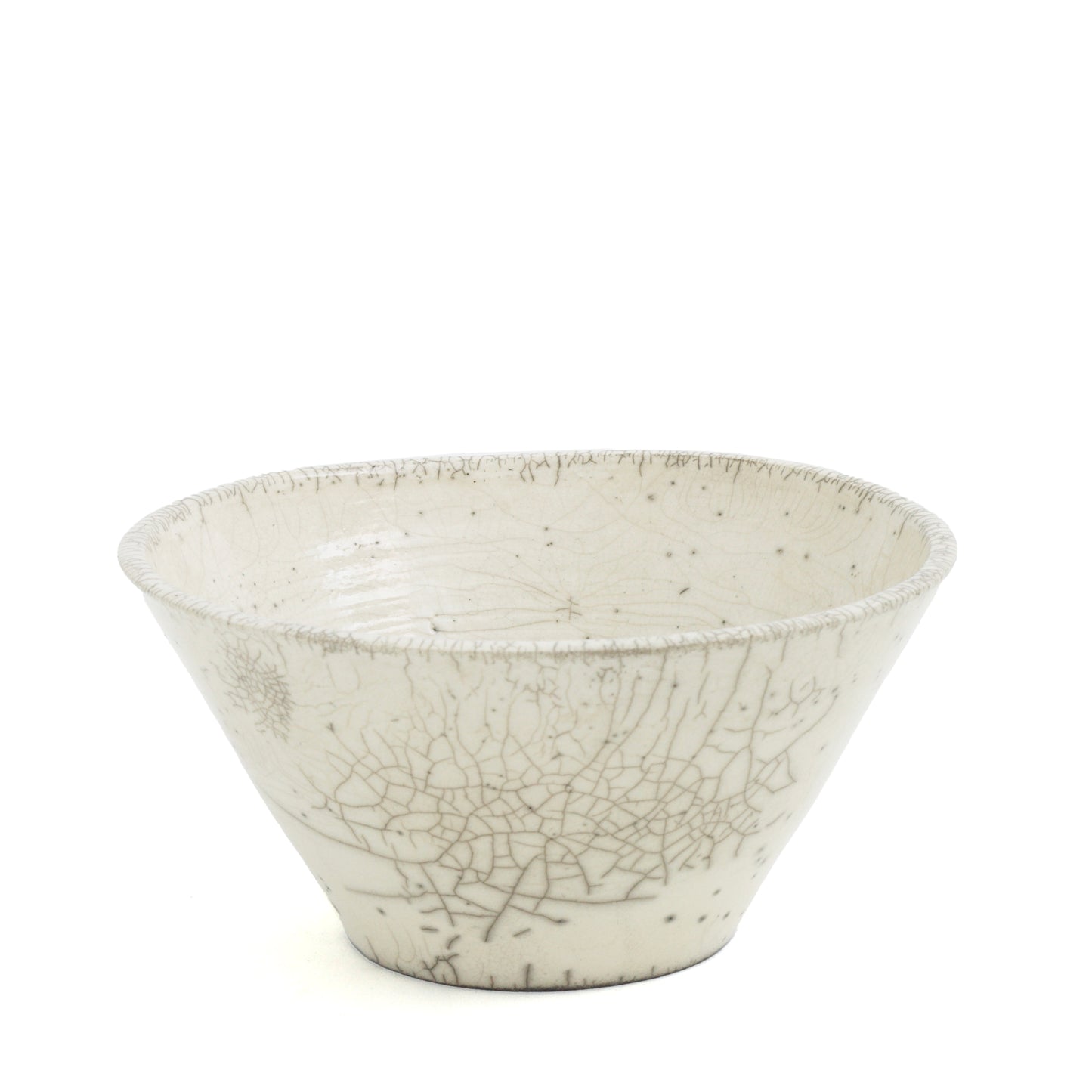 Japanese Minimalistic Moon Set of 5 Bowls Raku Ceramics Crackle White