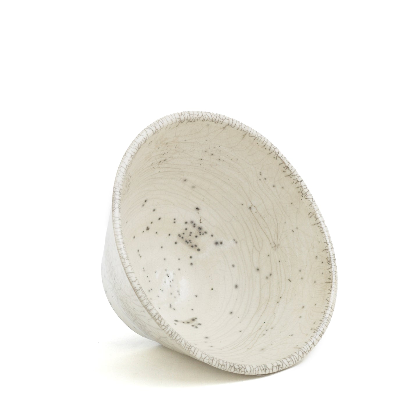 Japanese Minimalistic Moon Set of 5 Bowls Raku Ceramics Crackle White