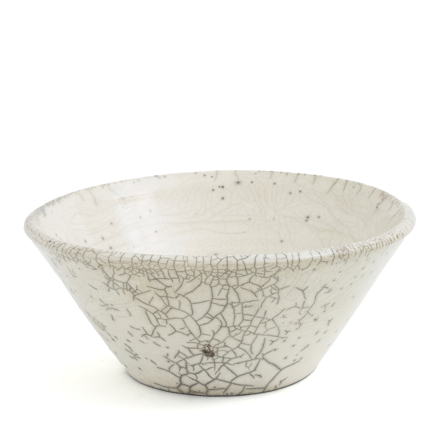 Japanese Minimalistic Moon Set of 5 Bowls Raku Ceramics Crackle White