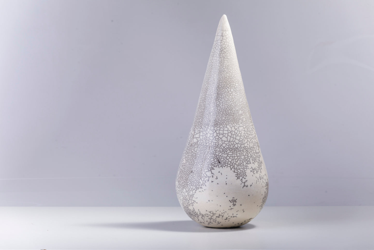 Japanese Modern Essenza Sculpture Raku Ceramic White Crakle