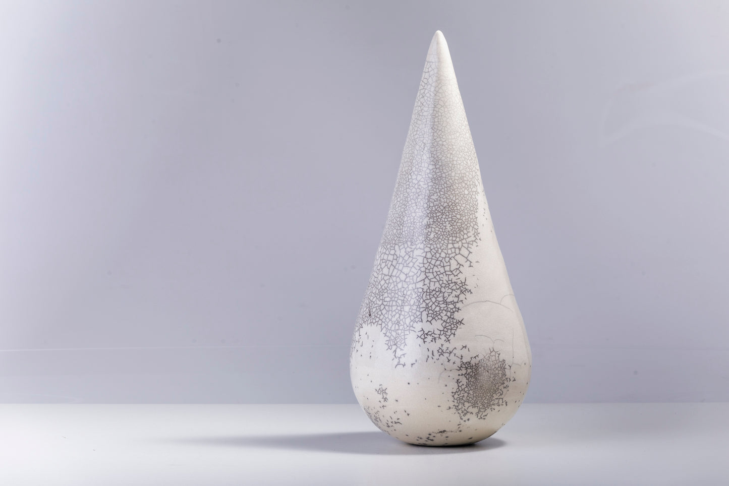 Japanese Modern Essenza Sculpture Raku Ceramic White Crakle