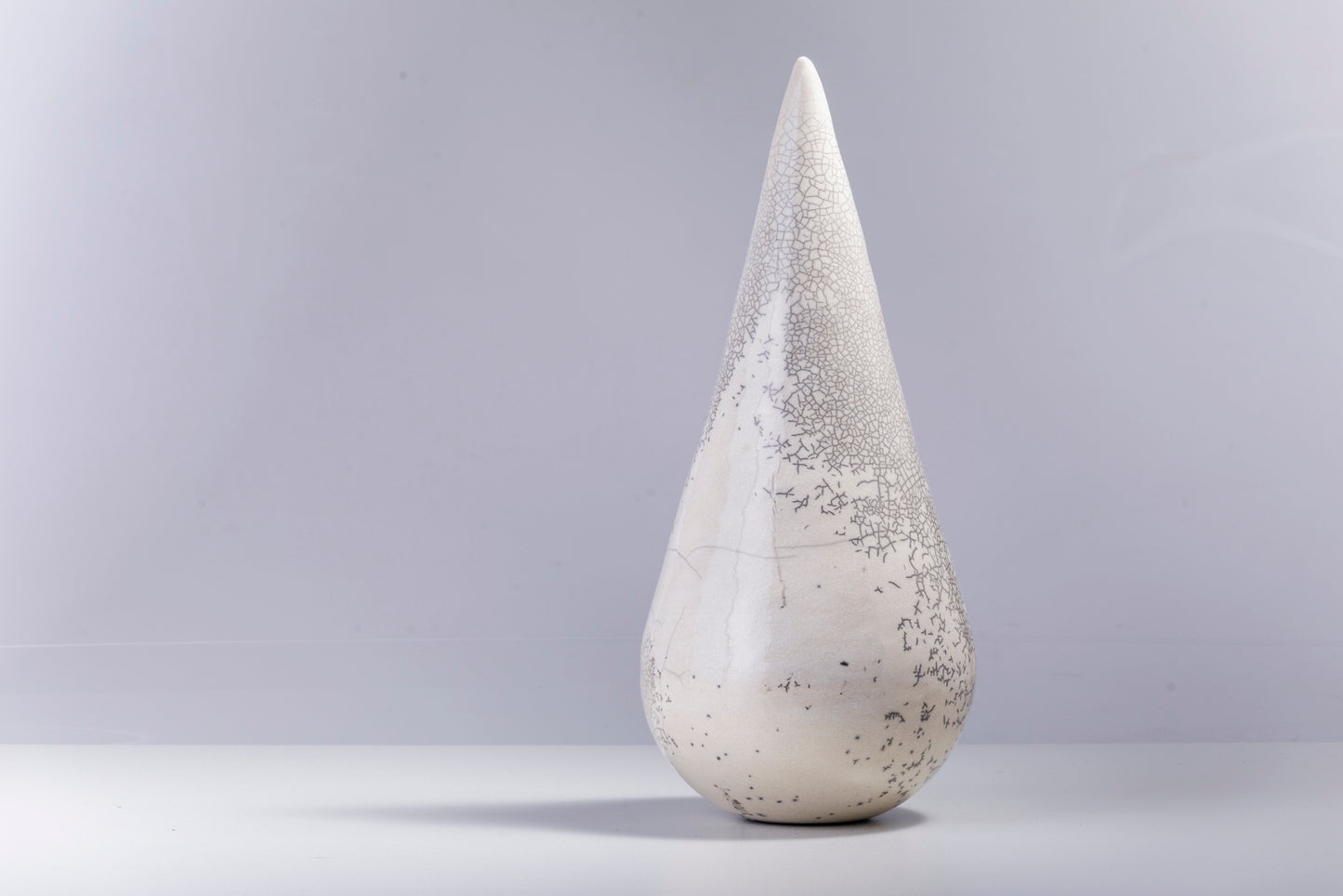 Japanese Modern Essenza Sculpture Raku Ceramic White Crakle