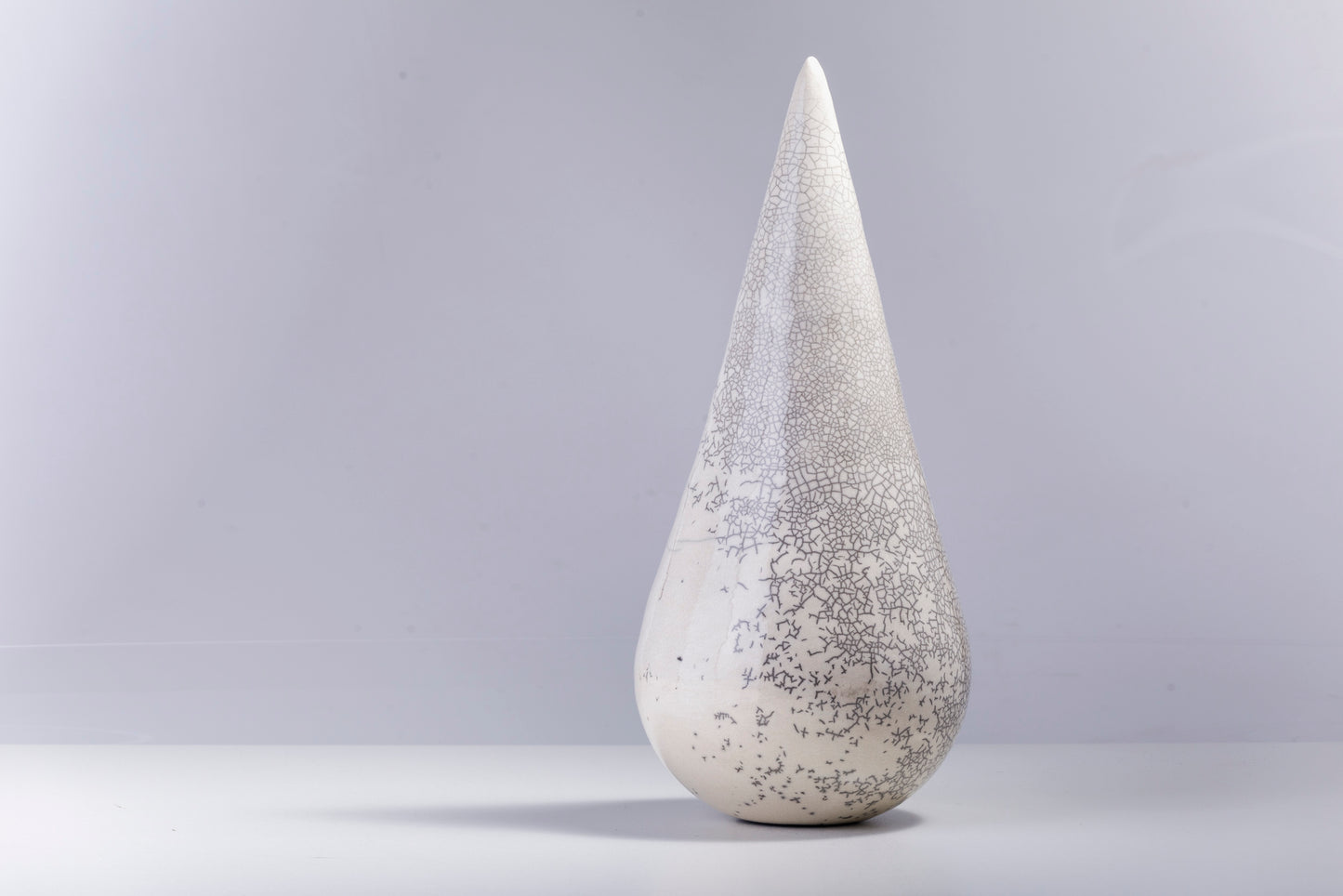 Japanese Modern Essenza Sculpture Raku Ceramic White Crakle