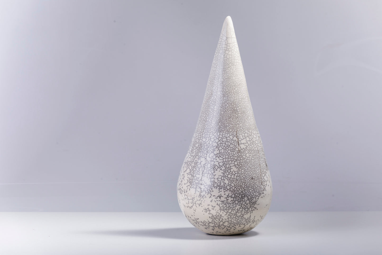 Japanese Modern Essenza Sculpture Raku Ceramic White Crakle