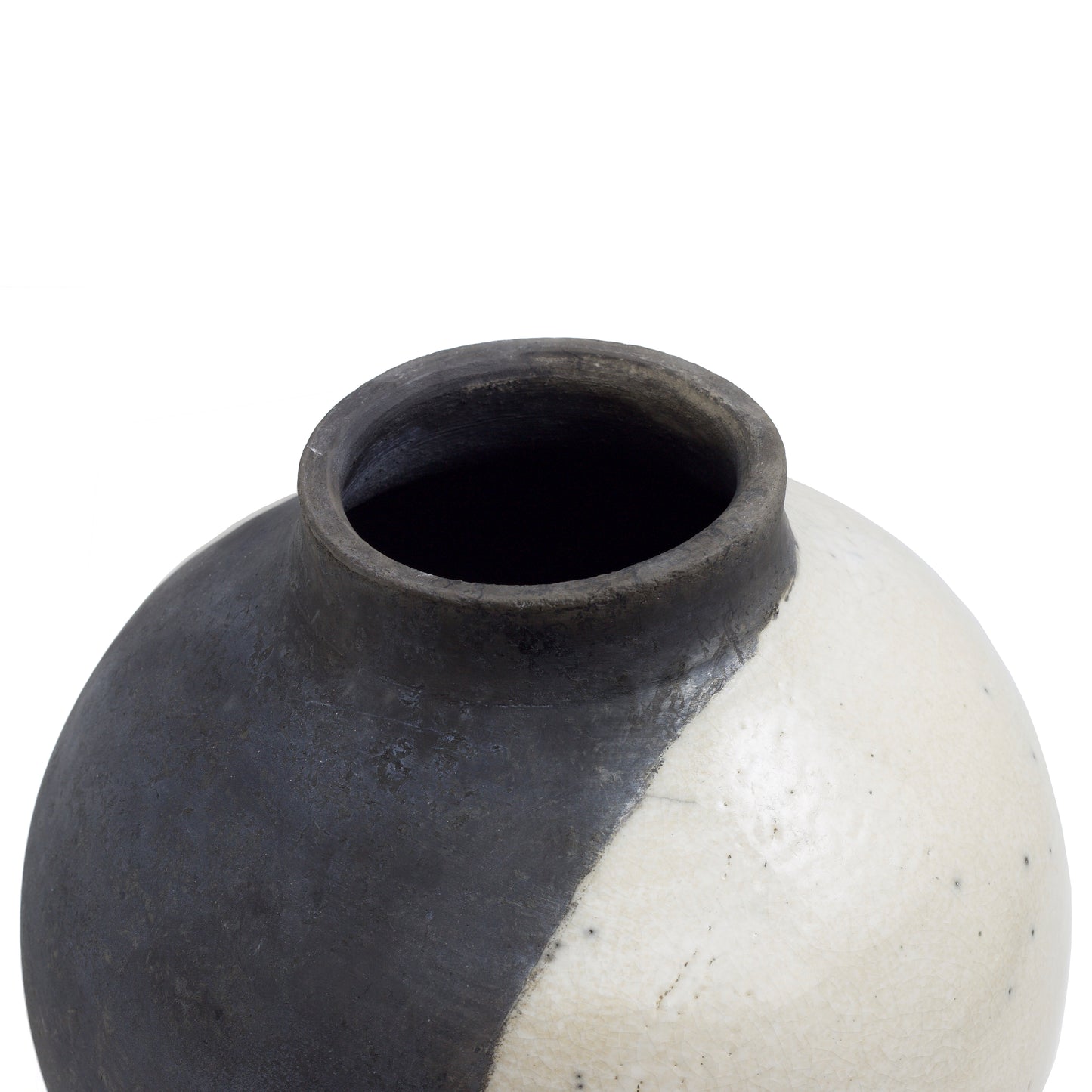 Japanese Modern Minimalist Shadow Sculpture Raku Ceramic White Black Crakle
