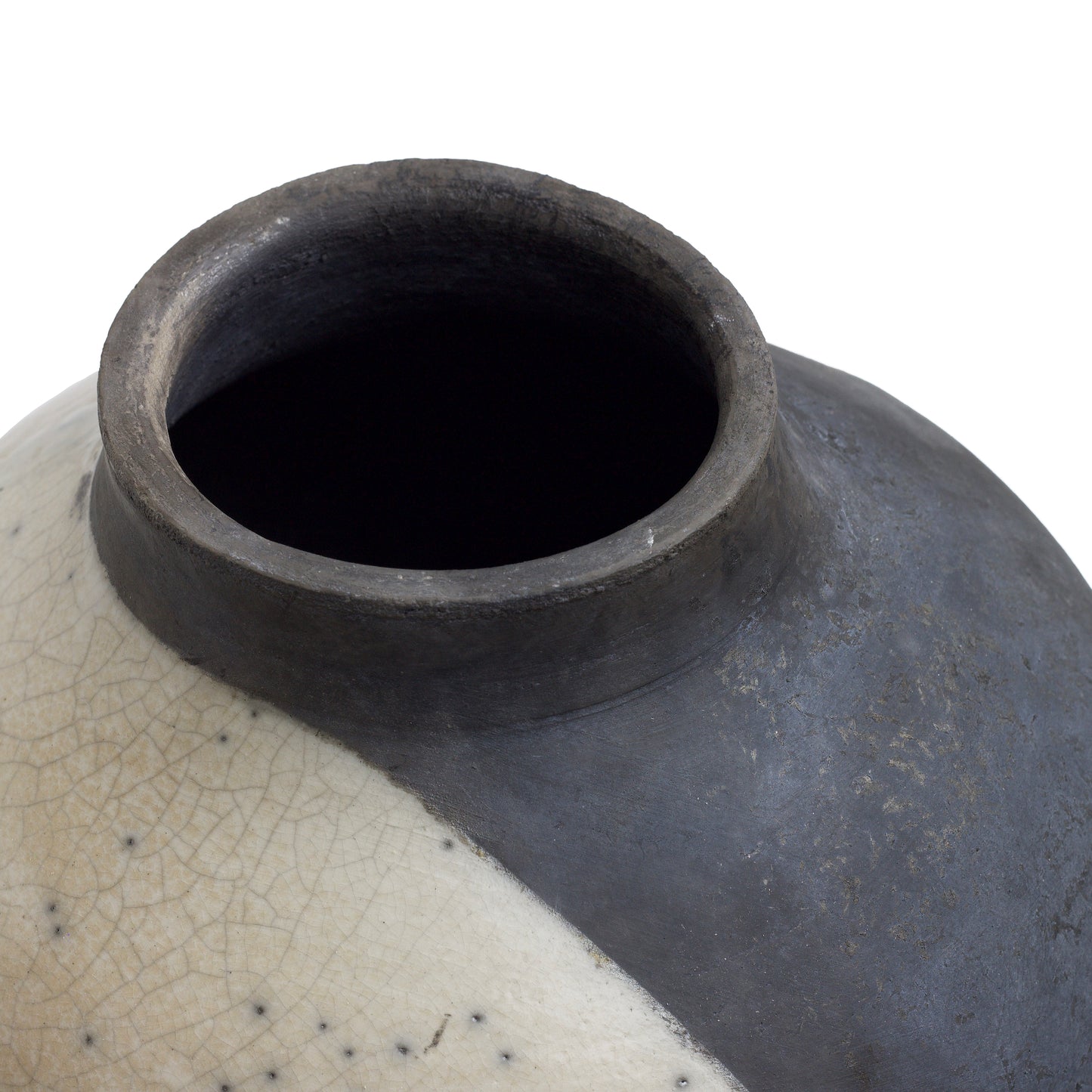 Japanese Modern Minimalist Shadow Sculpture Raku Ceramic White Black Crakle
