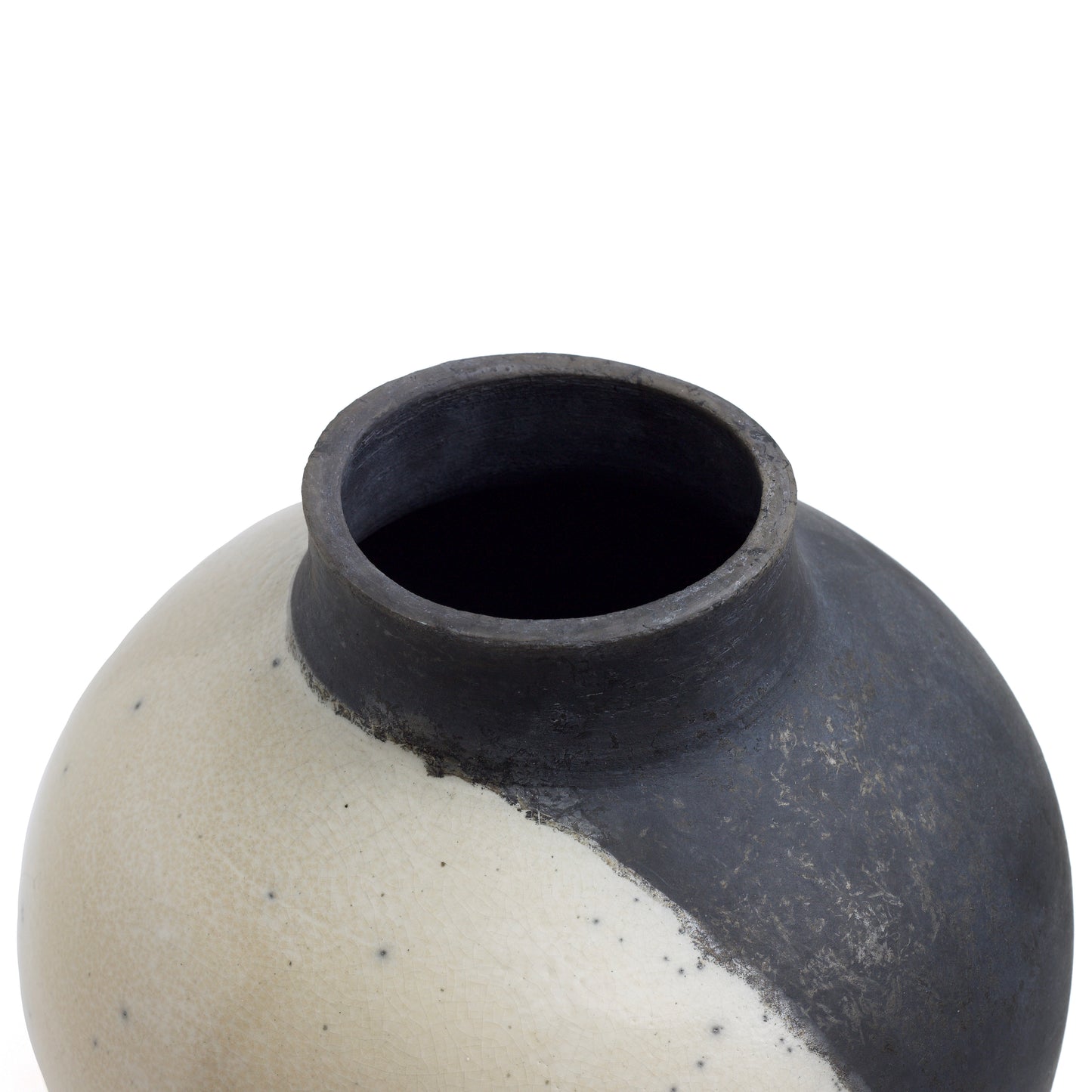 Japanese Modern Minimalist Shadow Sculpture Raku Ceramic White Black Vase