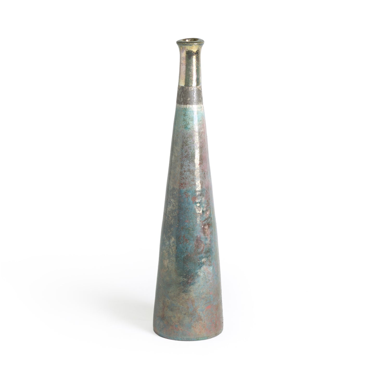 Japanese Modern Stelo Candle Holder Raku Ceramic Copper Gold